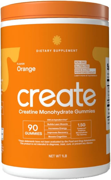 Creatine Monohydrate Gummies for Men & Women – Non-GMO – 1.5g of Creatine per Gummy – Orange Flavor – 90 Count