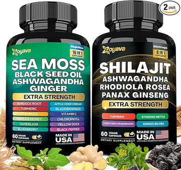 Shilajit Sea Moss Ashwagandha Combo Bundle -  120 Capsules, Seamoss for Men & Women