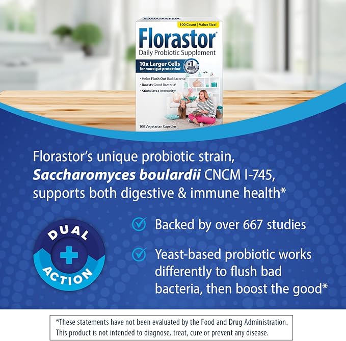 Immune Health, 100 Capsules:  Florastor Probiotics for Digestive & Immune Health, 100 Capsules